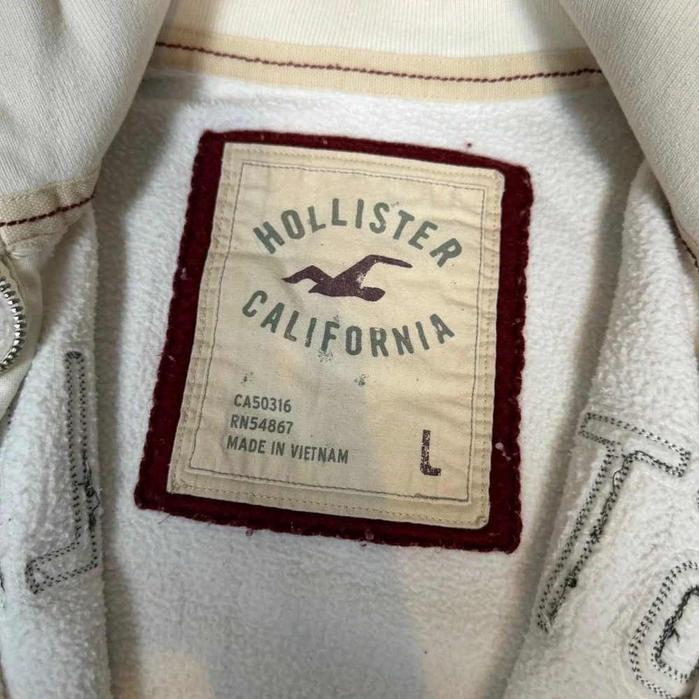 Hollister Laguna Beach Mens Full Zip Mock Neck Sweatshirt White Large surfwear